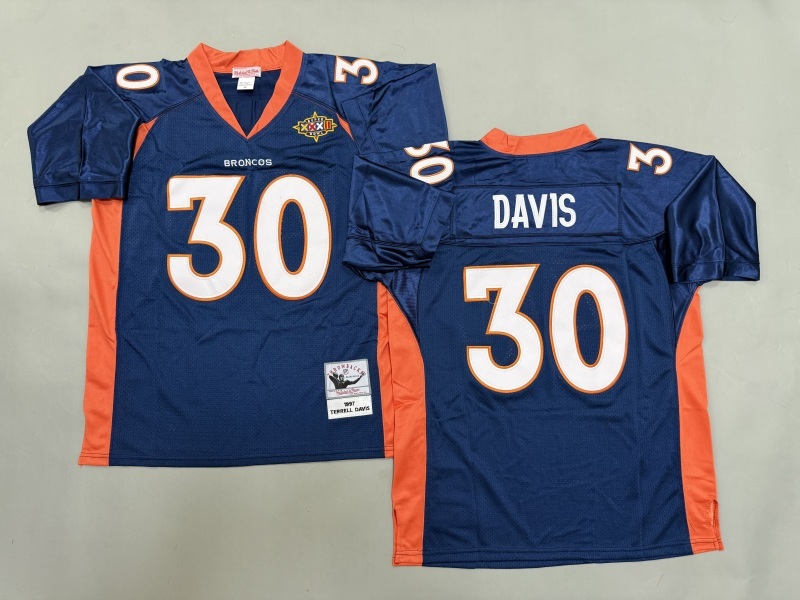 Men 2025 Denver Broncos 30 Davis blue Throwback Limited NFL Jersey style 001